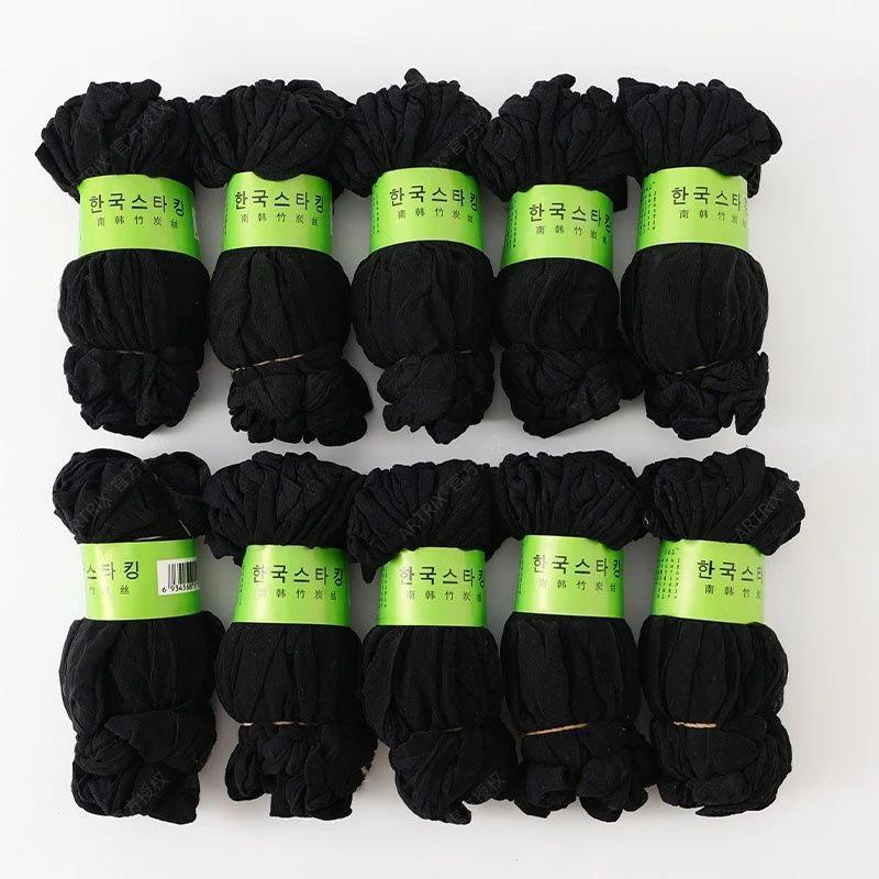 10 pairs of ultra-thin nylon summer socks for women featuring a short ankle design with elastic crystal material, ideal for spring.