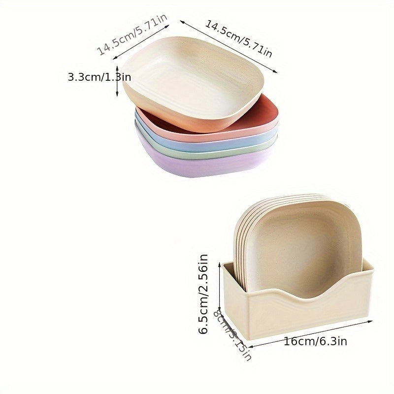 Square plastic dinner plate set, ideal for snacks and breakfast, made of food-safe material, available in 1/5/10pcs, perfect for any occasion.