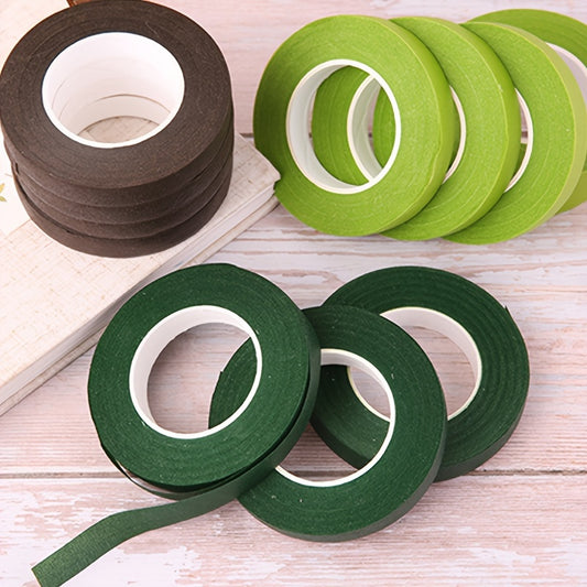 5-Pack of Floral Tape in Green & Brown, Ideal for Bouquets & Crafts, 1.27cm x 27.43m Each