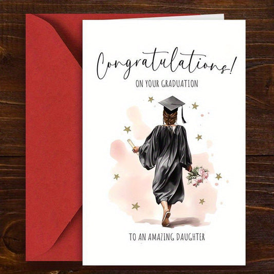 Daughter's Graduation Greeting Card, Single Card with Envelope, Unique Congratulations Celebration Card, Perfect for Birthdays, Christmas, or Special Occasions, Made with Premium Paper, Suitable for Ages 14 and Above.