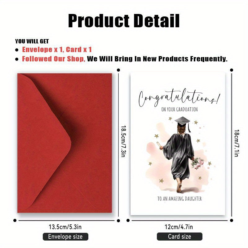 Daughter's Graduation Greeting Card, Single Card with Envelope, Unique Congratulations Celebration Card, Perfect for Birthdays, Christmas, or Special Occasions, Made with Premium Paper, Suitable for Ages 14 and Above.