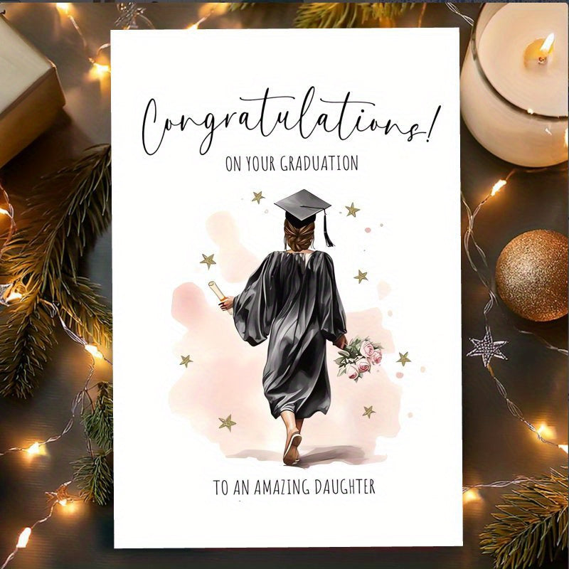 Daughter's Graduation Greeting Card, Single Card with Envelope, Unique Congratulations Celebration Card, Perfect for Birthdays, Christmas, or Special Occasions, Made with Premium Paper, Suitable for Ages 14 and Above.