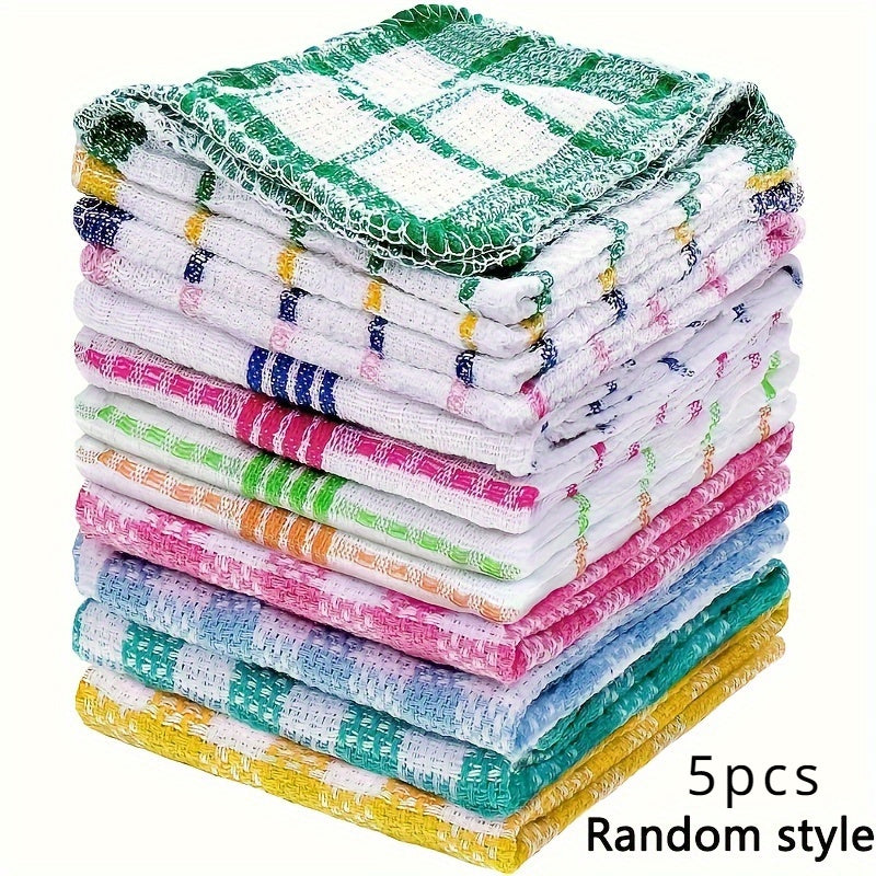 5-Pack Waffle Weave Kitchen Dish Towels, Absorbent Quick-Dry Cloths, Hand Washable Polyester Towels for Home and Travel Use in Mixed Colors.