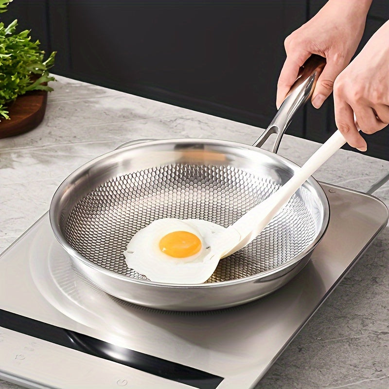 Non-Stick Stainless Steel Skillet with 304 Honeycomb Pattern, Induction Compatible Frying Pan, Korean Style Pot for Steak, Pancakes, and Eggs - Hand Wash Only