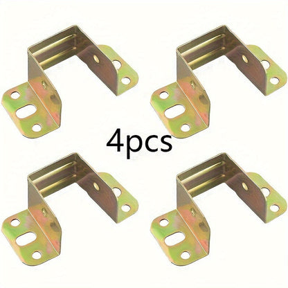 Set of 4 sturdy metal bed frame brackets - Gold corner support hooks for added furniture stability