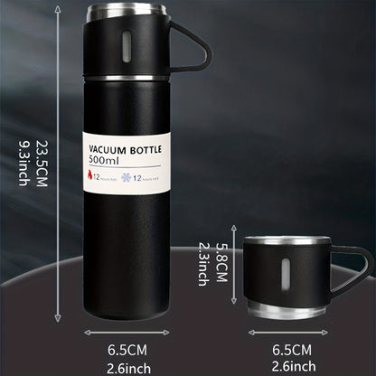 Stainless steel vacuum flask set with 500ml thermal mug and tumbler cup for hot and cold beverages in business, office, school.