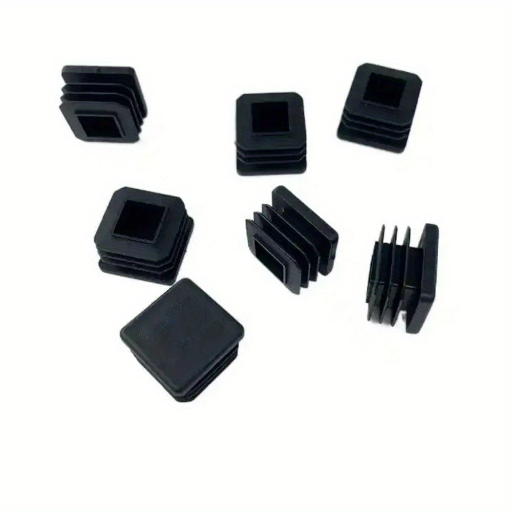 Protective black plastic caps designed specifically for 19mm square table feet to safeguard metal tubing and furniture legs from potential damage.