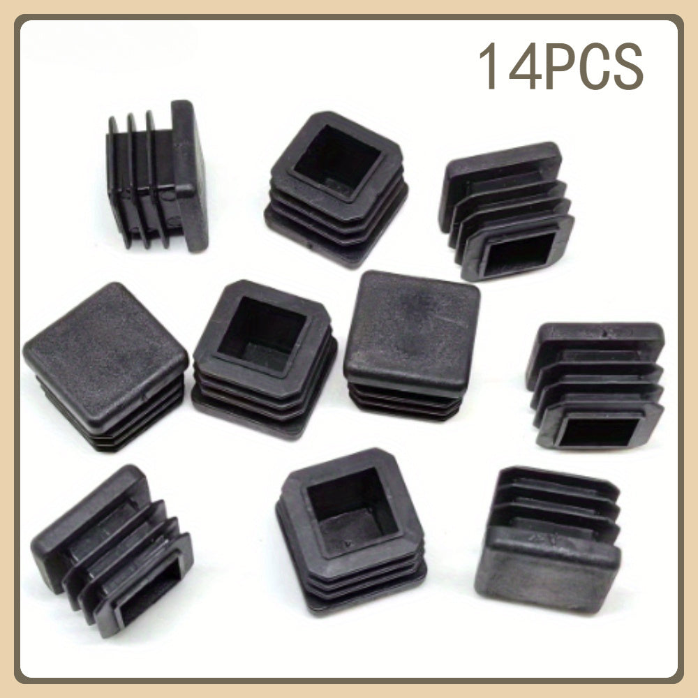 Protective black plastic caps designed specifically for 19mm square table feet to safeguard metal tubing and furniture legs from potential damage.