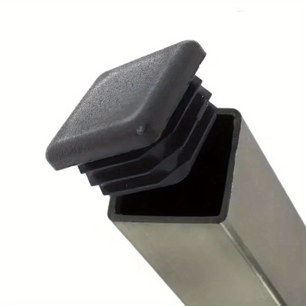 Protective black plastic caps designed specifically for 19mm square table feet to safeguard metal tubing and furniture legs from potential damage.