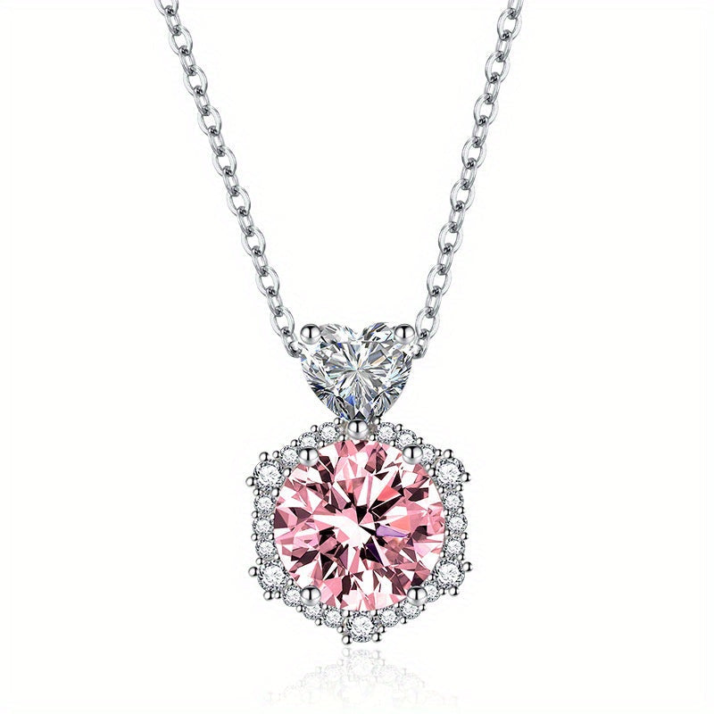 Fashionable necklace featuring a shining moissanite pendant and a pink diamond leaf design