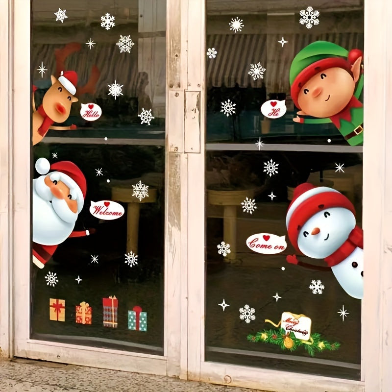 Set of 2 Christmas Window Clings - Featuring Cheerful Snowflakes, Santa, and Reindeer Decals to Brighten Your Home or Office for the Holidays