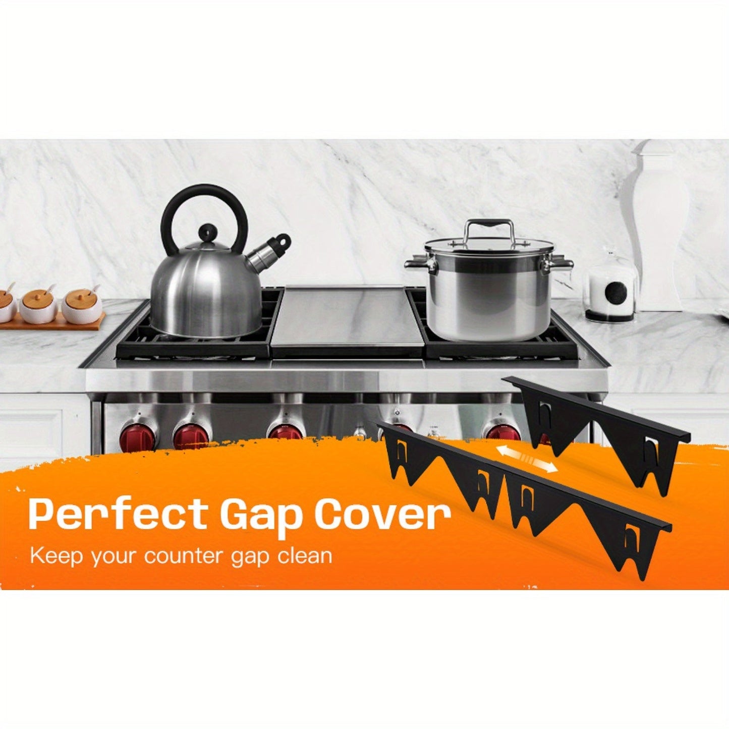 Get your hands on the 2-Pack Stainless Steel Stove Gaps Filler, a sleek Range Decor Kit that is heat resistant and easy to clean. This Extendable accessory has a length ranging from 35.05-69.85 cm and a width of 2.01 cm, making it the perfect addition to