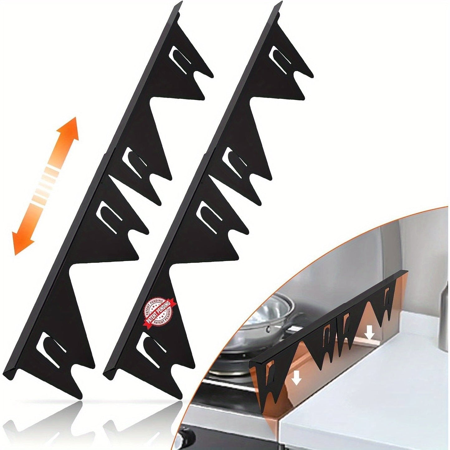 Get your hands on the 2-Pack Stainless Steel Stove Gaps Filler, a sleek Range Decor Kit that is heat resistant and easy to clean. This Extendable accessory has a length ranging from 35.05-69.85 cm and a width of 2.01 cm, making it the perfect addition to