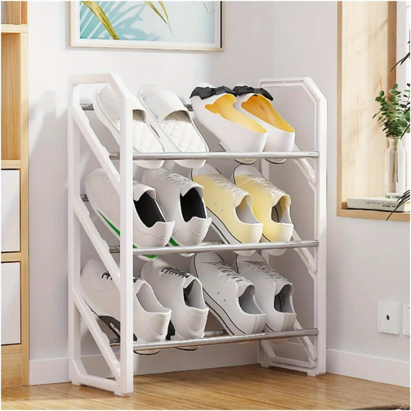 1 piece of Strong and Sturdy 3-Tier Metal and Plastic Shoe Rack, Stackable Shoe Organizer for Saving Space in Entryway, Garage, and Hallway, Versatile for Different Rooms