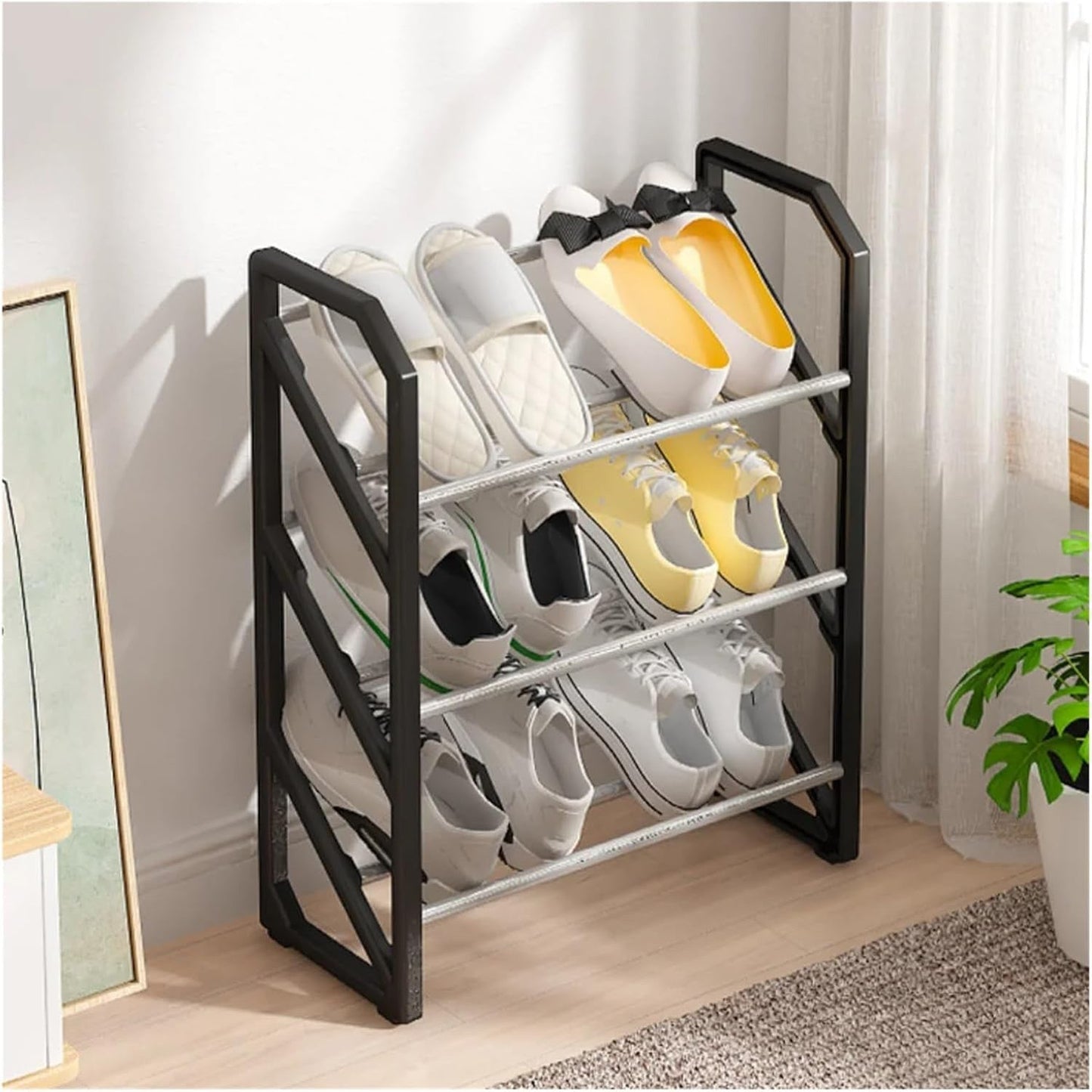 1 piece of Strong and Sturdy 3-Tier Metal and Plastic Shoe Rack, Stackable Shoe Organizer for Saving Space in Entryway, Garage, and Hallway, Versatile for Different Rooms