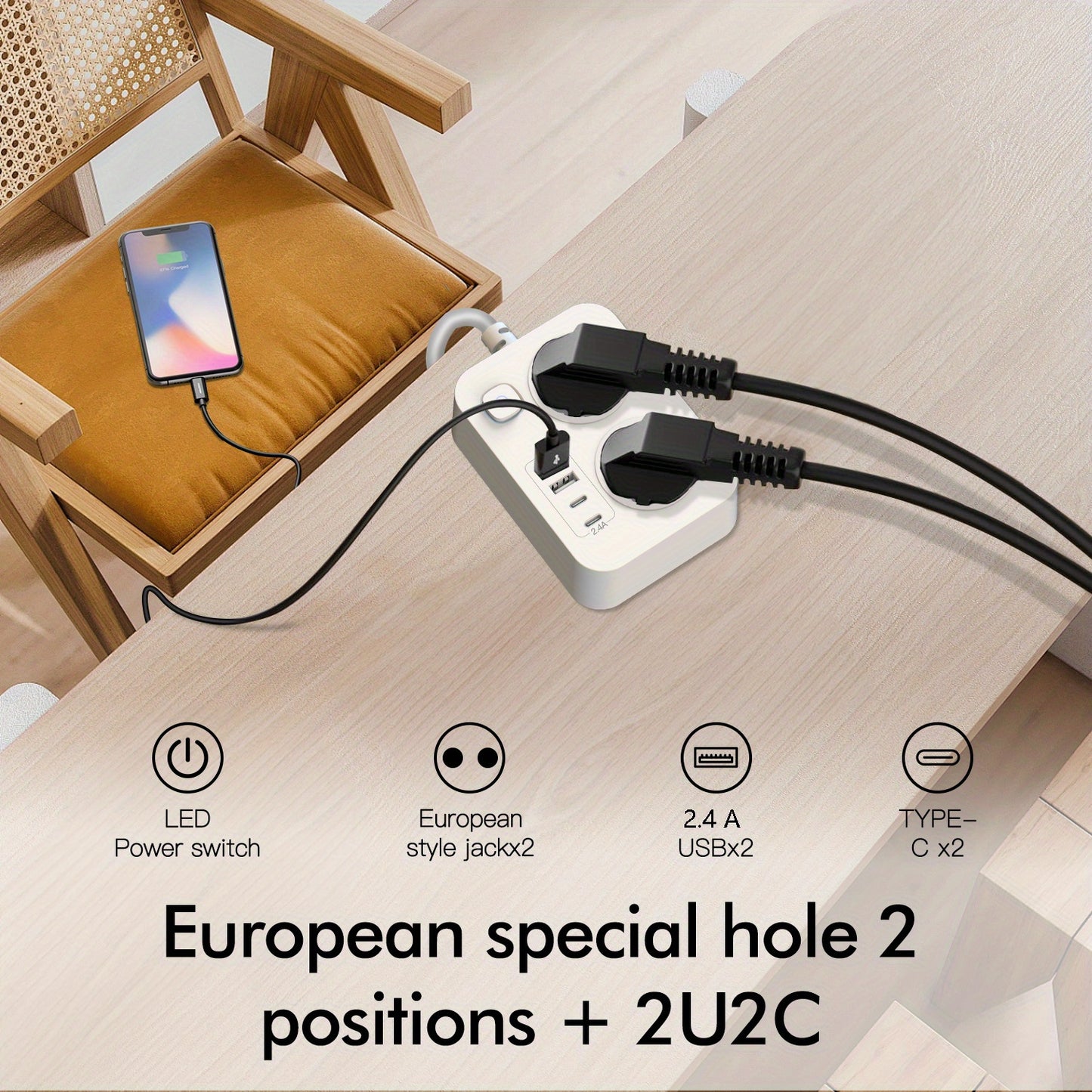 HOTU Smart EU Plug Socket soch parvarishi va go'zallik vositalari uchun - 220V, batareyasiz, hidlanmaydigan, to'liq nazorat