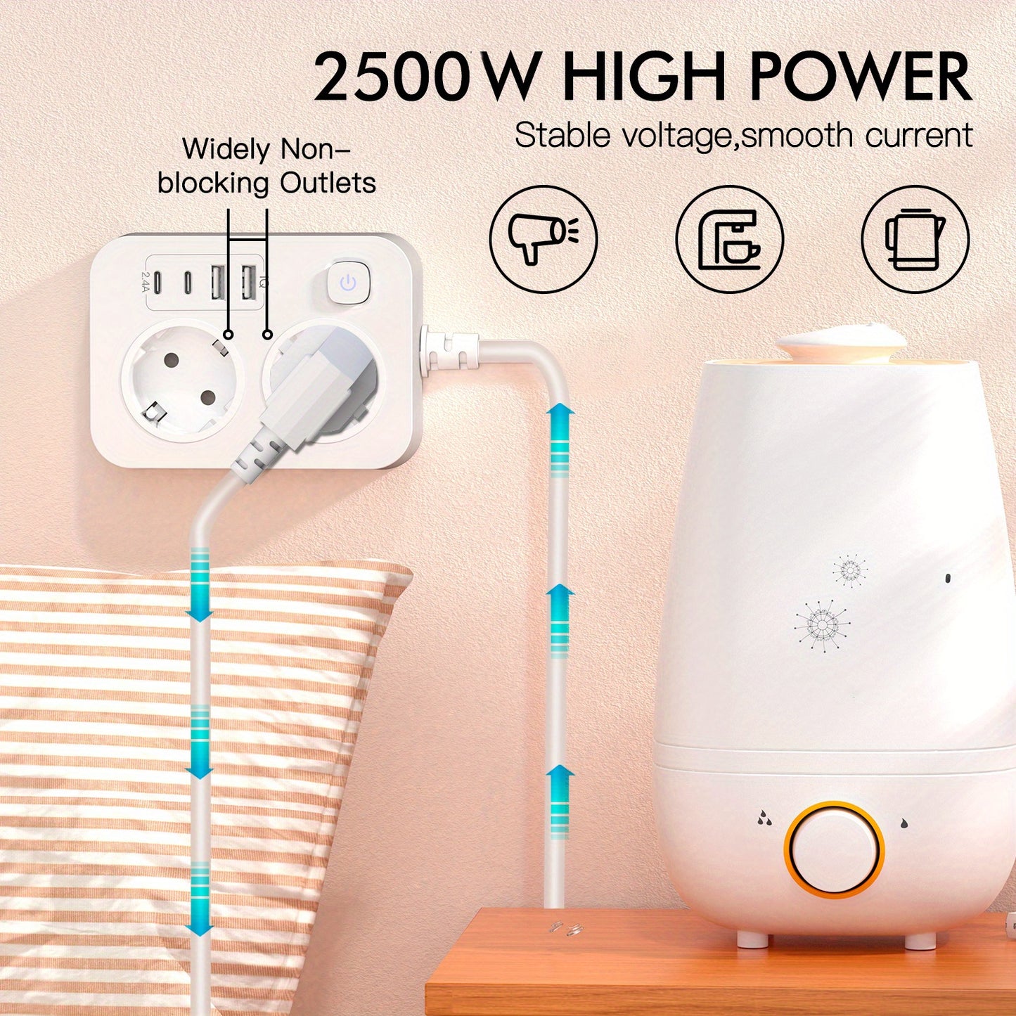 HOTU Smart EU Plug Socket soch parvarishi va go'zallik vositalari uchun - 220V, batareyasiz, hidlanmaydigan, to'liq nazorat