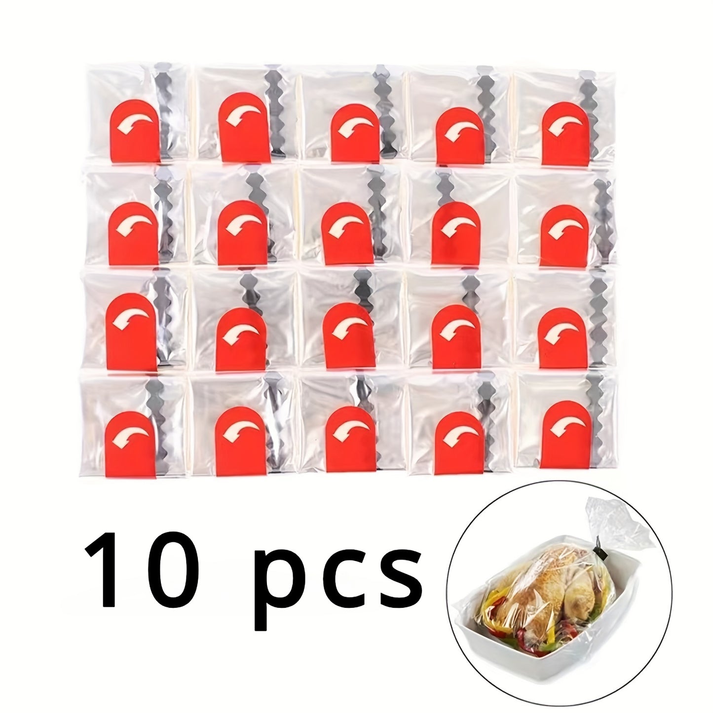 10-Pack PET oven bags for cooking meat, fish, and vegetables. Microwave safe and heat-resistant. Ideal for kitchen, camping, holiday cooking, and baking.