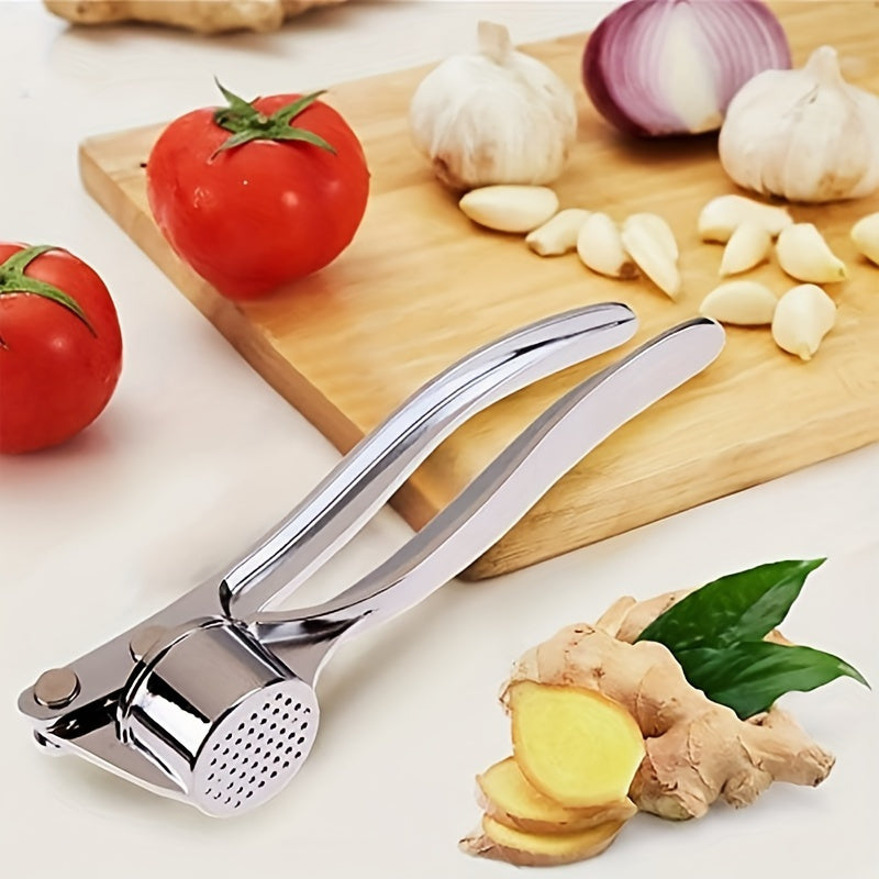 Premium stainless steel garlic press for easy crushing without electricity.