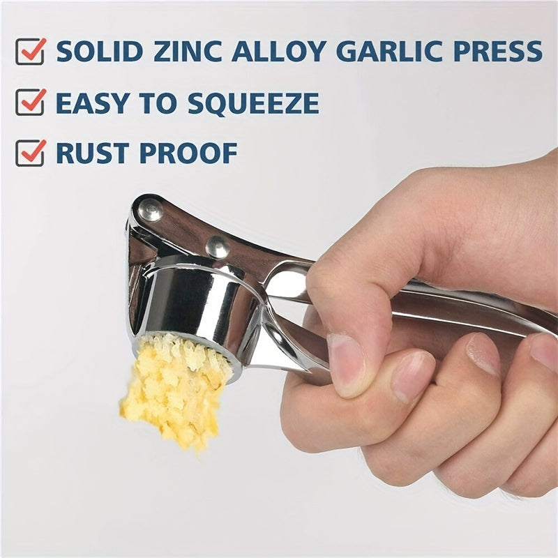 Premium stainless steel garlic press for easy crushing without electricity.