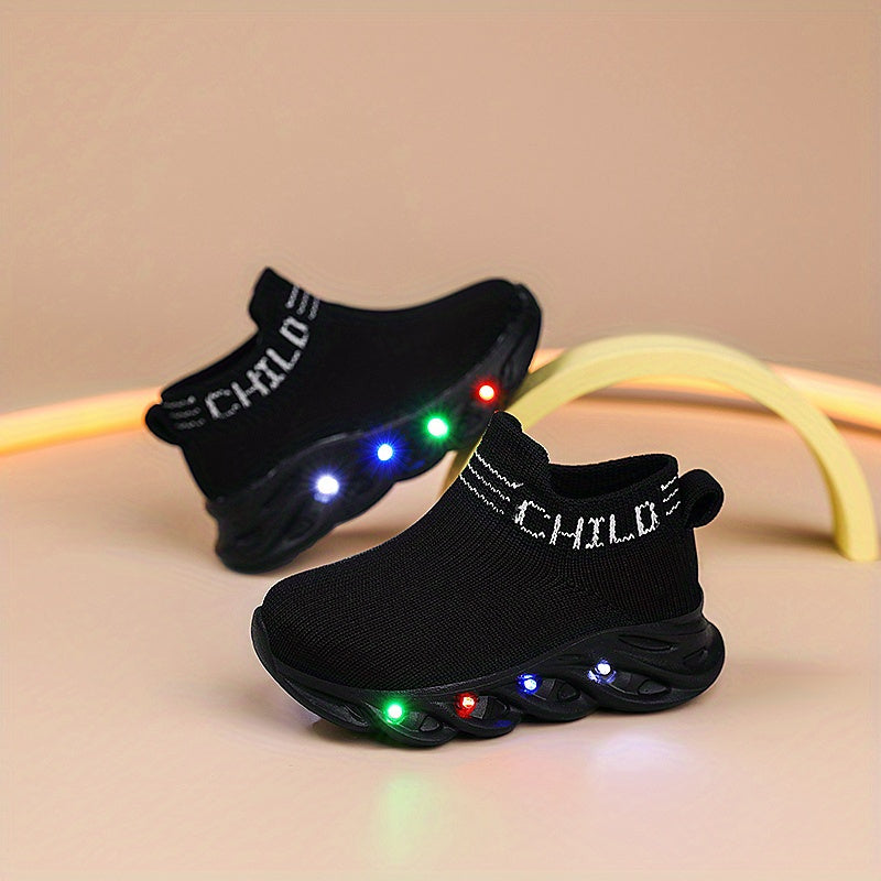 Meet the newest LED sneakers for kids: slip-resistant with a cute brown geometric pattern and adorable cartoon designs, perfect for toddlers and infants for everyday wear and casual events.