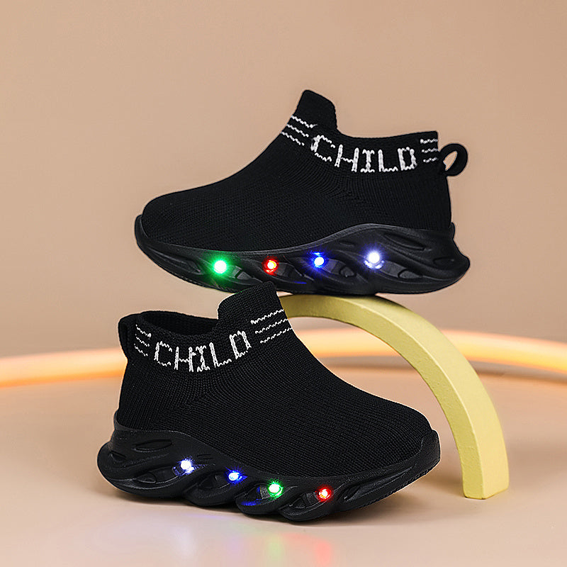 Meet the newest LED sneakers for kids: slip-resistant with a cute brown geometric pattern and adorable cartoon designs, perfect for toddlers and infants for everyday wear and casual events.