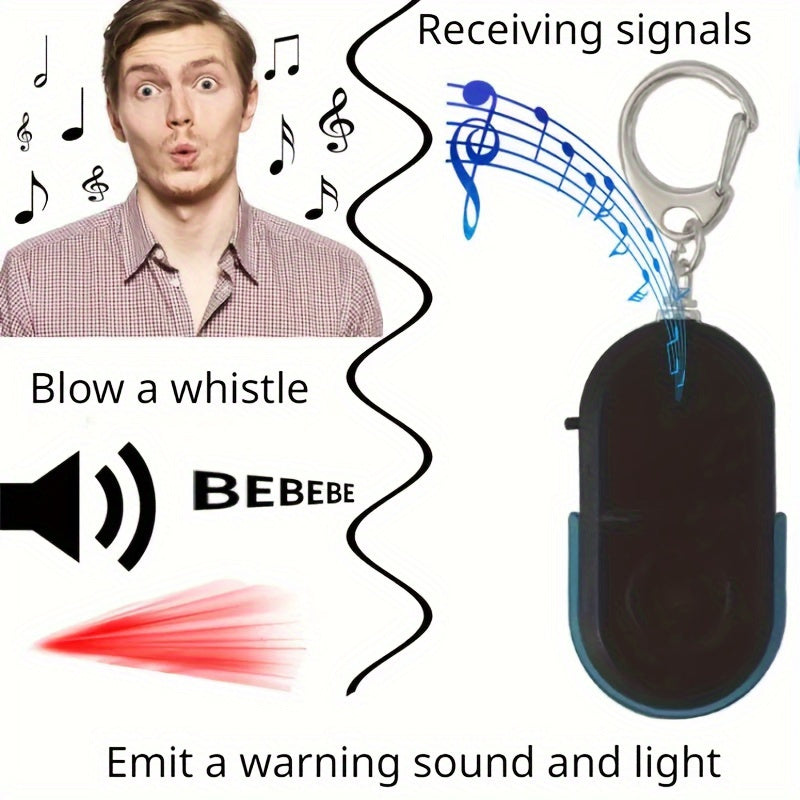 WhistleGuard Anti-Lost Key Finder with LED light and voice control pendant. Battery-operated for travel and daily use.