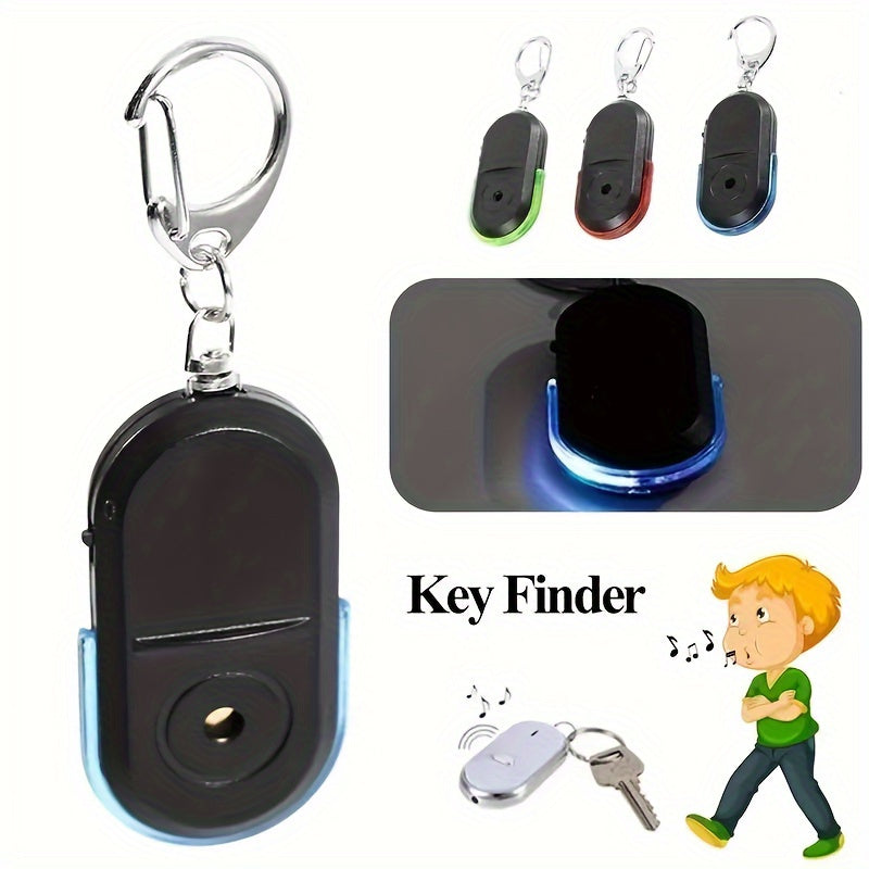 WhistleGuard Anti-Lost Key Finder with LED light and voice control pendant. Battery-operated for travel and daily use.