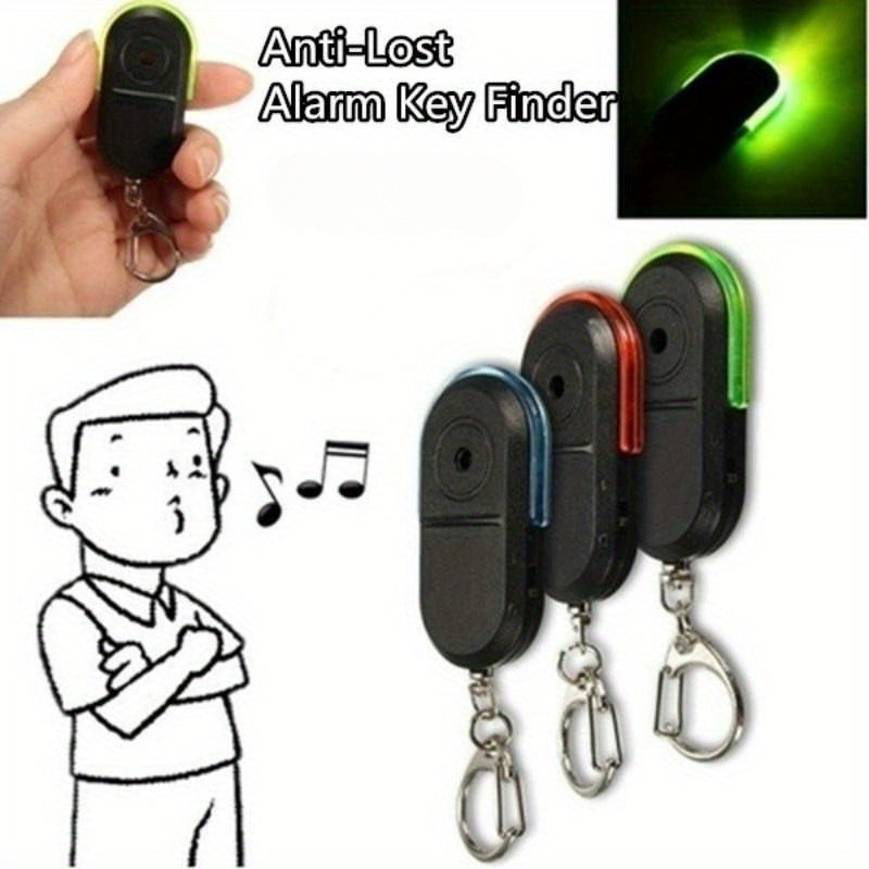 WhistleGuard Anti-Lost Key Finder with LED light and voice control pendant. Battery-operated for travel and daily use.