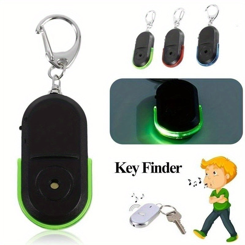 WhistleGuard Anti-Lost Key Finder with LED light and voice control pendant. Battery-operated for travel and daily use.