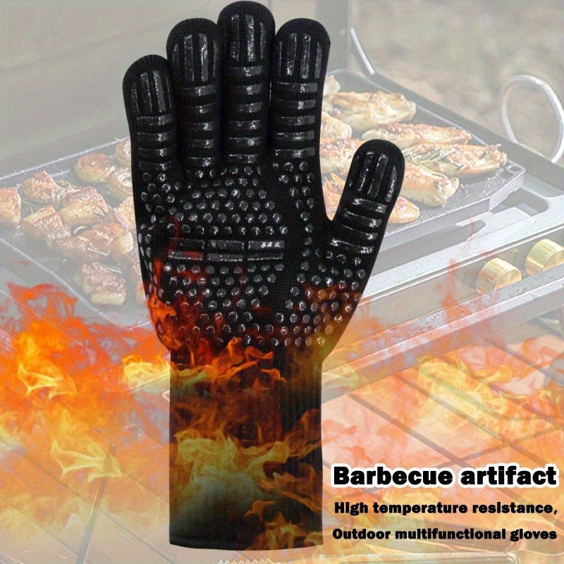 Silicone BBQ Gloves, Heat-Resistant and Cut-Proof with Fireproof Protection, Non-Slip for Grilling, Baking, Camping, and Picnics