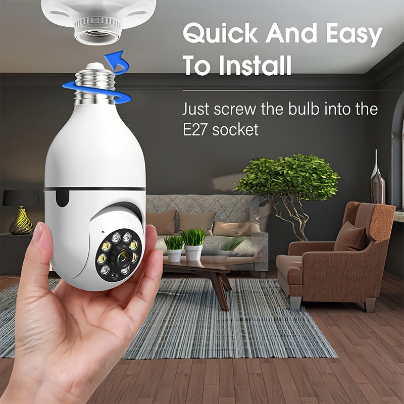 Enhance your home security with the 1pc WJG 1080P WiFi Bulb Security Camera. This indoor/outdoor PTZ camera features motion tracking and smartphone compatibility. No batteries are required for operation, making installation a breeze. The camera offers a