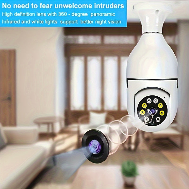 Enhance your home security with the 1pc WJG 1080P WiFi Bulb Security Camera. This indoor/outdoor PTZ camera features motion tracking and smartphone compatibility. No batteries are required for operation, making installation a breeze. The camera offers a