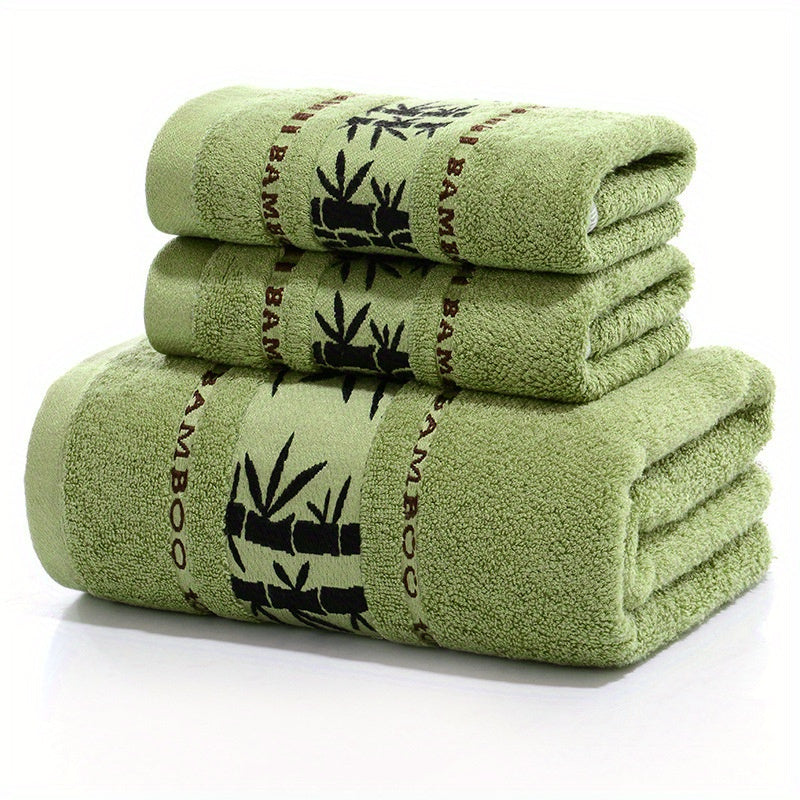 3-piece Bamboo Fiber Towel Set includes 1 bath towel (69.85*139.7cm) and 2 hand towels (33.02*73.66cm). Perfect for household and bathroom use.