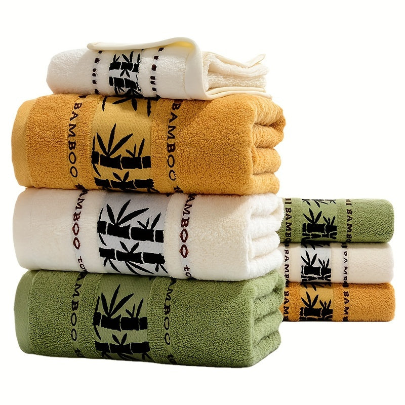 3-piece Bamboo Fiber Towel Set includes 1 bath towel (69.85*139.7cm) and 2 hand towels (33.02*73.66cm). Perfect for household and bathroom use.