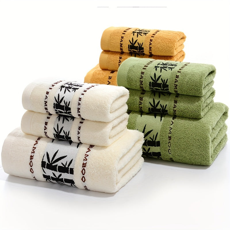 3-piece Bamboo Fiber Towel Set includes 1 bath towel (69.85*139.7cm) and 2 hand towels (33.02*73.66cm). Perfect for household and bathroom use.