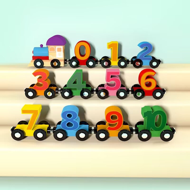 Wooden magnetic train car puzzle toys for interactive play, learning, and family bonding. Great for parties and gift giving.