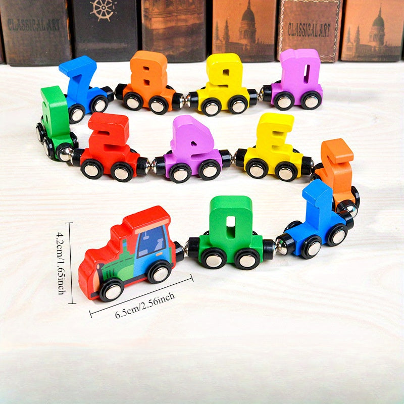 Wooden magnetic train car puzzle toys for interactive play, learning, and family bonding. Great for parties and gift giving.