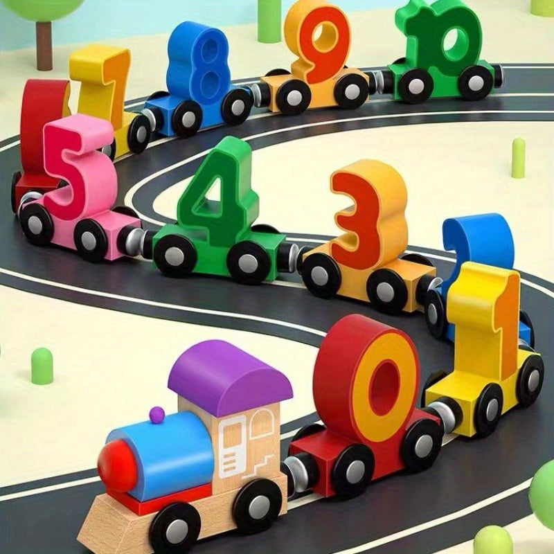 Wooden magnetic train car puzzle toys for interactive play, learning, and family bonding. Great for parties and gift giving.