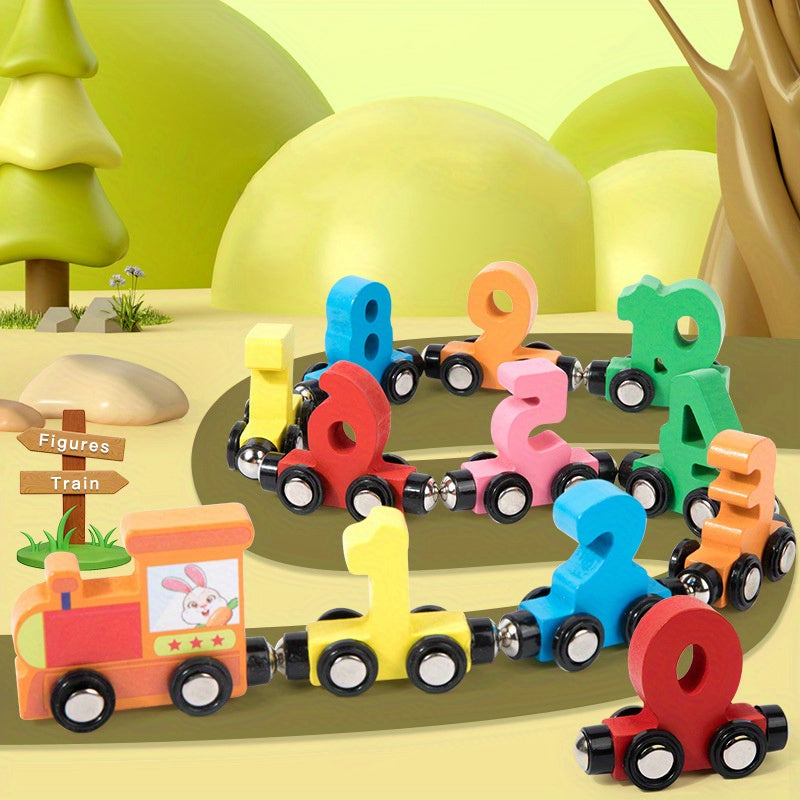 Wooden magnetic train car puzzle toys for interactive play, learning, and family bonding. Great for parties and gift giving.