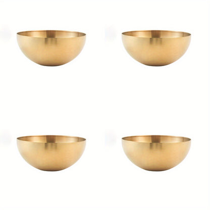 4-piece set of LDQ Golden Stainless Steel Salad Bowls, rust-resistant and versatile for fruits, noodles, and baking. Ideal for kitchen serveware.