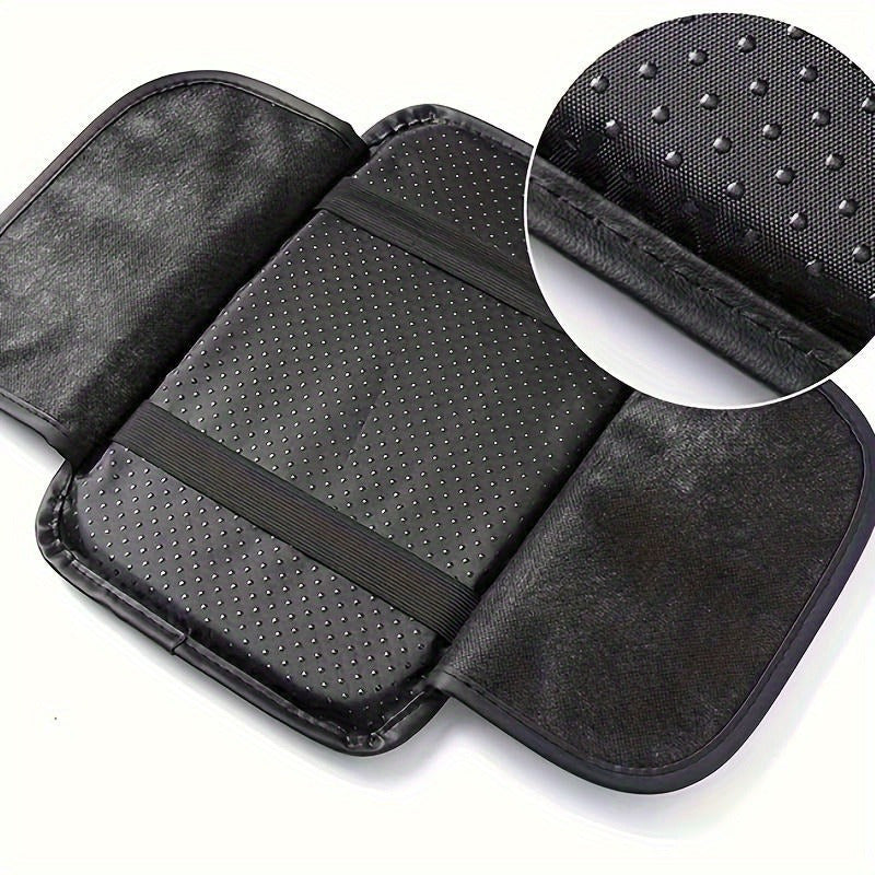 Black car armrest cover with storage pockets and quilted design for comfortable elbow support, secure fit, and anti-scratch protection.