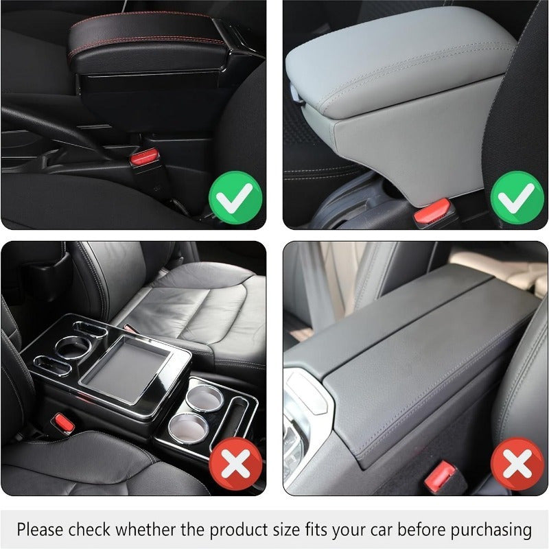 Black car armrest cover with storage pockets and quilted design for comfortable elbow support, secure fit, and anti-scratch protection.