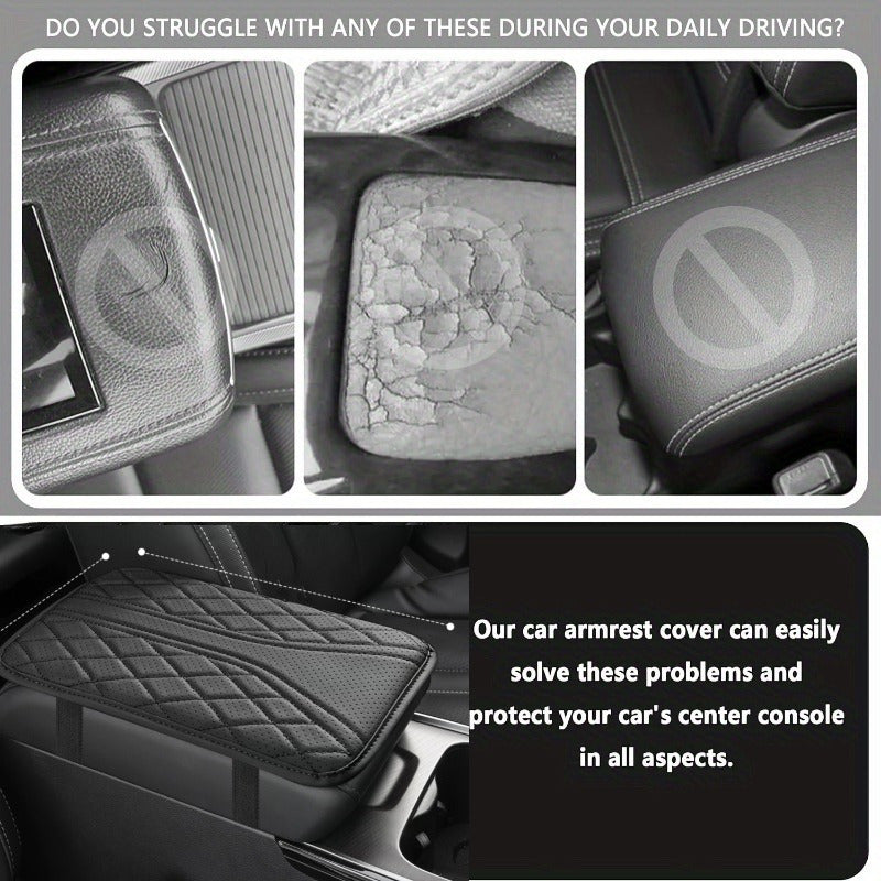 Universal car armrest cushion with storage pocket for anti-scratch protection.