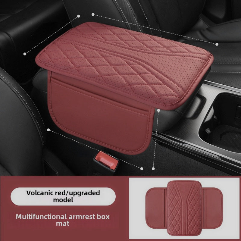 Universal car armrest cushion with storage pocket for anti-scratch protection.