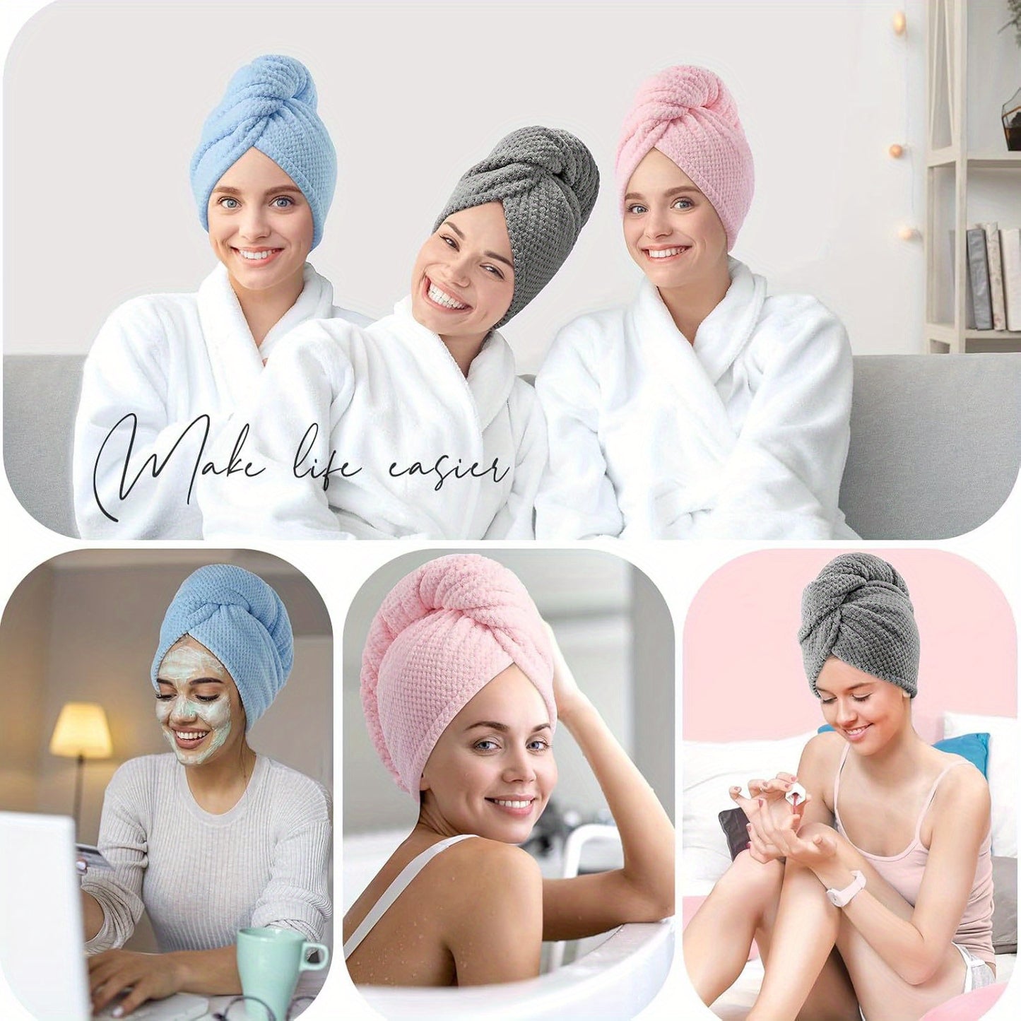 SoftTouch Microfiber Hair Towel Wrap for Women - Quick drying, super absorbent, comfortable, ideal bathroom accessory, essential daily hair care gift, low shedding, suitable for normal &