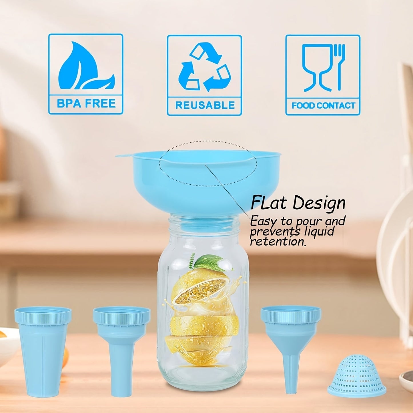 BPA-free materialdan tayyorlangan oshxona funnel to'plami - qulay qayta ishlatiladigan dizayn, oson quyish quvuriga ega, ovqat tayyorlash va pishirish uchun mukammal, bir nechta o'lchamlarni o'z ichiga oladi.