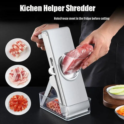 The Versatile Manual Vegetable Chopper & Slicer Set features a removable container and is ideal for slicing and chopping a variety of fruits, onions, and potatoes. This durable kitchen gadget is perfect for home cooking and is a must-have for any