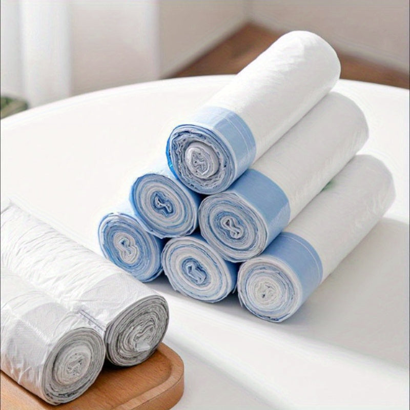 This package includes 45 pieces divided into 3 rolls of 15 pieces each, designed for use with 4-gallon small drawstring trash bags. The plastic trash can has a 15L liner and is suitable for various locations such as bathrooms, restrooms, bedrooms