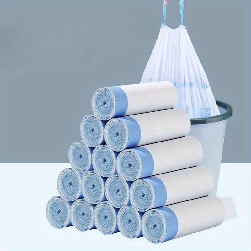 This package includes 45 pieces divided into 3 rolls of 15 pieces each, designed for use with 4-gallon small drawstring trash bags. The plastic trash can has a 15L liner and is suitable for various locations such as bathrooms, restrooms, bedrooms